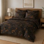 Charcoal Amber Blossom Flat Sheet Set